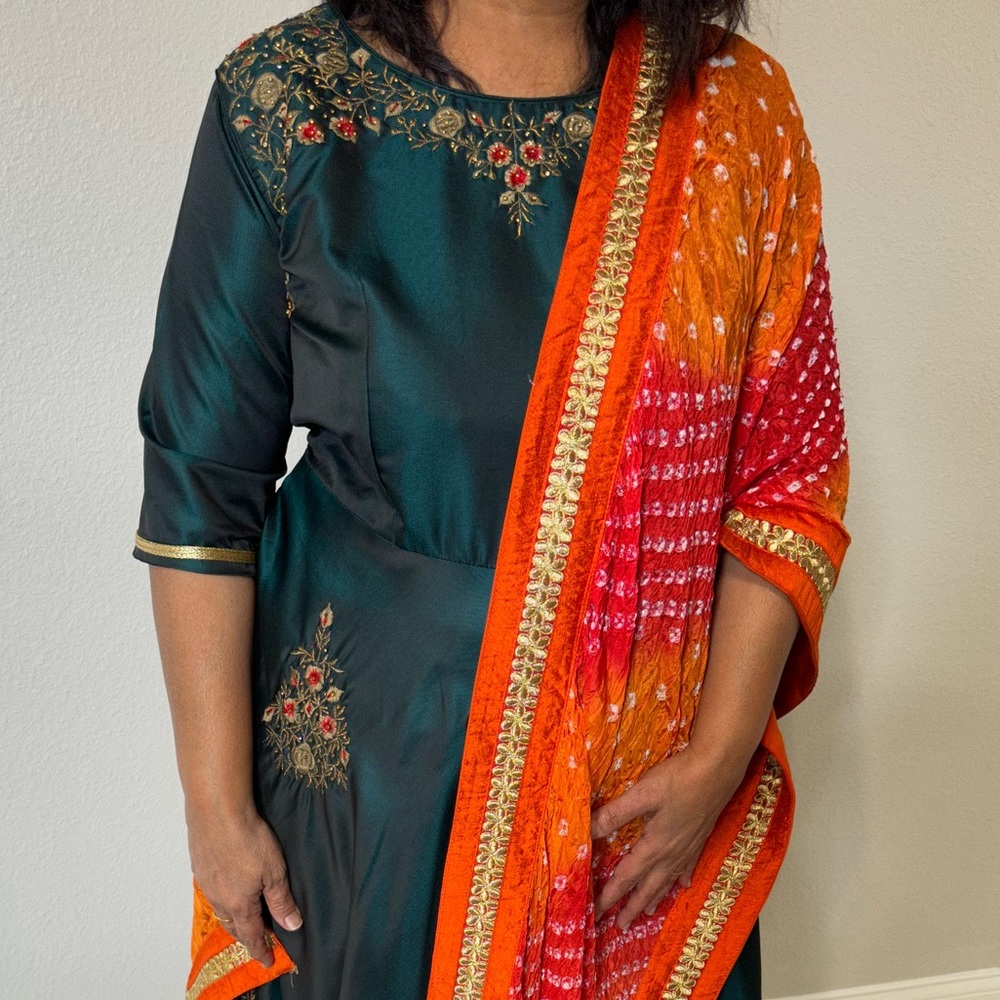 Indian Long dress with Bandhani Dupatta and leggings